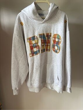 Elfric Eden BN8 Plaid Patchwork Oversized Hoodie Sweatshirt Size Large